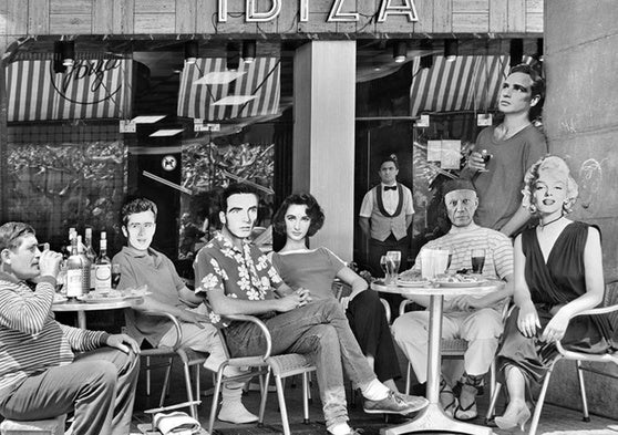 James Dean, Montgomery Clift, Liz Taylor, Picasso, Marlon Brando y Marilyn Monroe toman el vermú en la terraza del Ibiza.