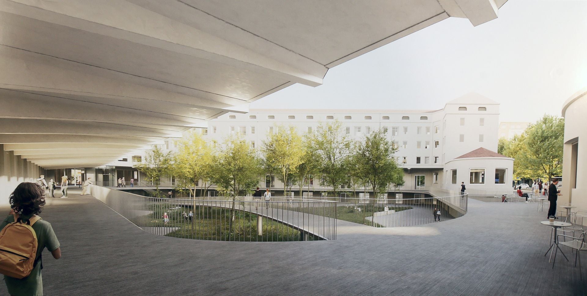Idea ganadora para la vieja estación de autobuses con un espacio verde deprimido en la zona de dársenas rodeado por una pasarela perimetral e incorporando los sótanos.