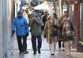 Varias personas caminan abrigadas, este lunes por el centro de Logroño.