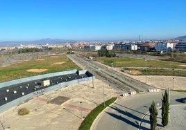 Vista panorámica de la zona comercial del sector T1 del barrio Entre Ríos de Lardero que permanece abandonado y sin uso desde hace décadas.