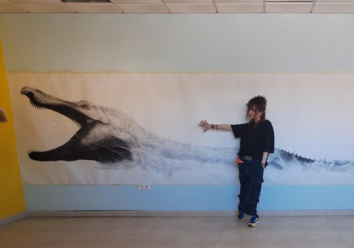 El Riojavenatrix igeano en una pintura de 7,5 metros a carboncillo