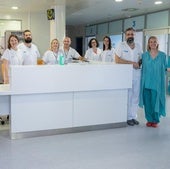 Parte del equipo de la UMI del Hospital San Pedro , en una de las unidades.