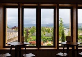 Vista del jardín desde una de las salas interiores de degustación.