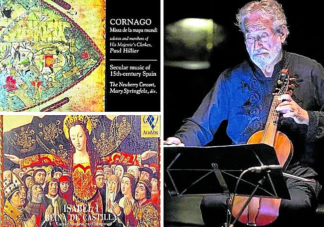 Imagen reciente del violagambista y compositor Jordi Savall, que ha grabado e interpretado obras de Johannes Cornago. Dos de los muchos discos editados con las piezas del compositor riojano.
