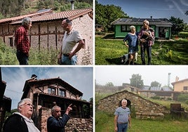 Arriba, Luis Martínez y José Antonio Cámara en Arviza e Isabel y Bruno en Carbonera. Abajo, Gloria y Domingo en Turza y Jesús Pascual en Zenzano, todas aldeas sin suministro de Red Eléctrica Española.