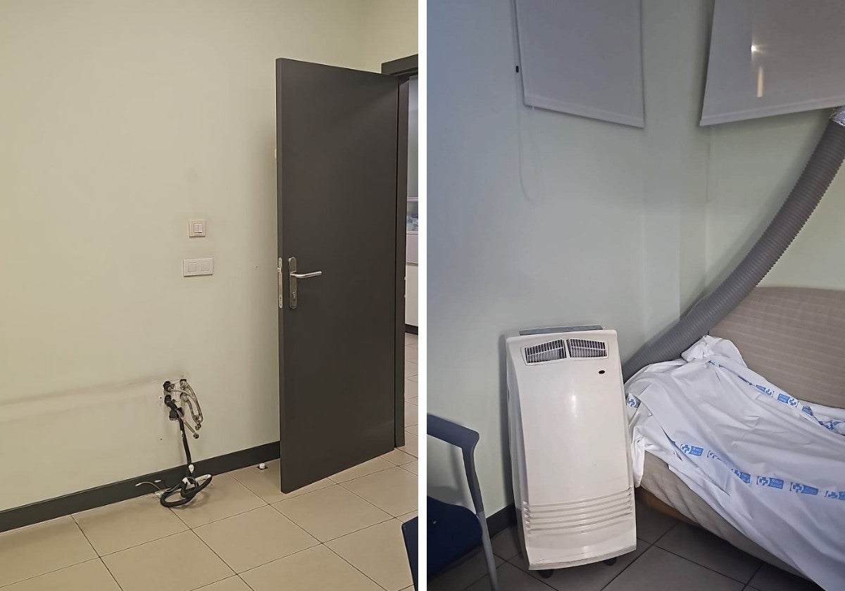 A la izquierda, lugar en el que se ubicaba el sistema de aire acondicionado; a la derecha, aparato portátil.