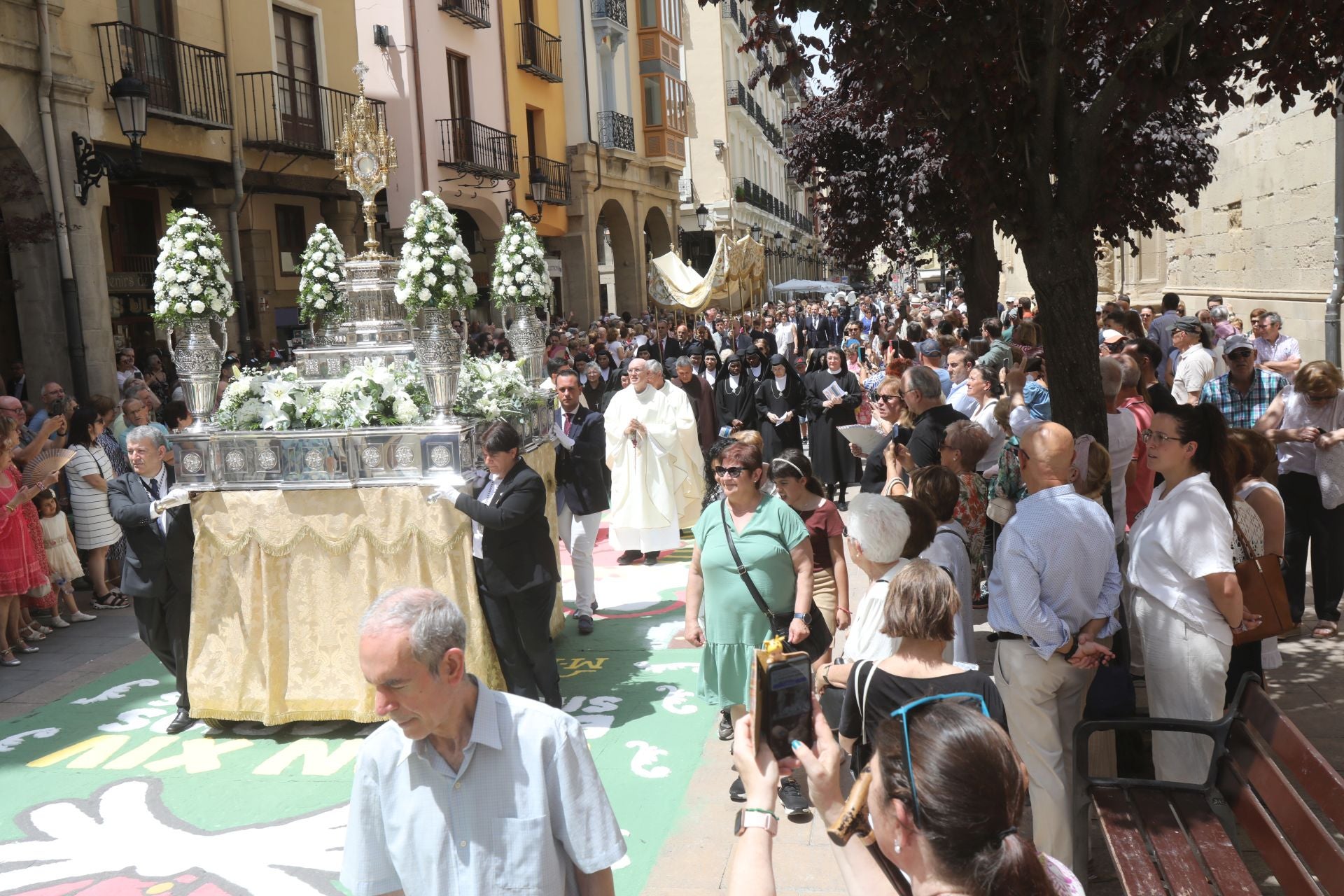 Logroño recupera la tradición de las alfombras de sal tintada por el Corpus Christi