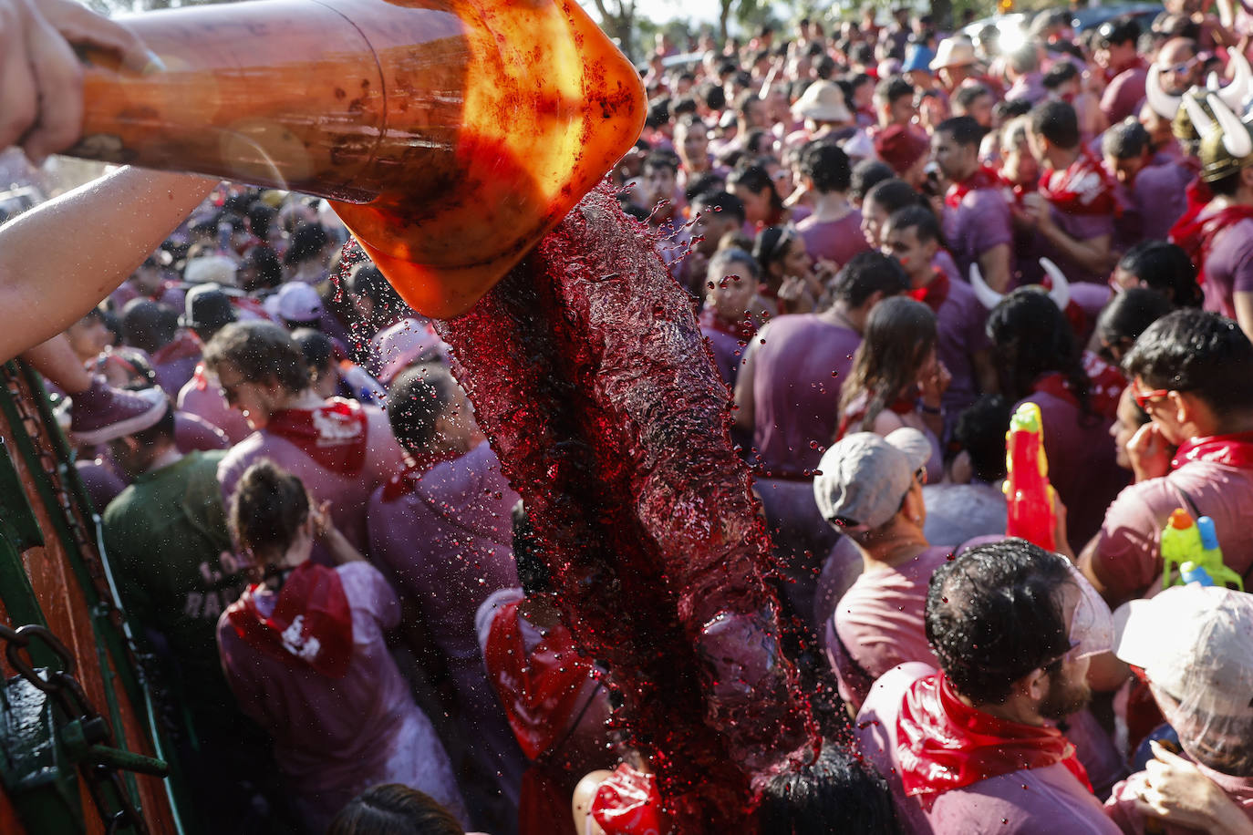 Cascos, gafas, litros de alcohol... las imágenes de la Batalla del Vino en Haro