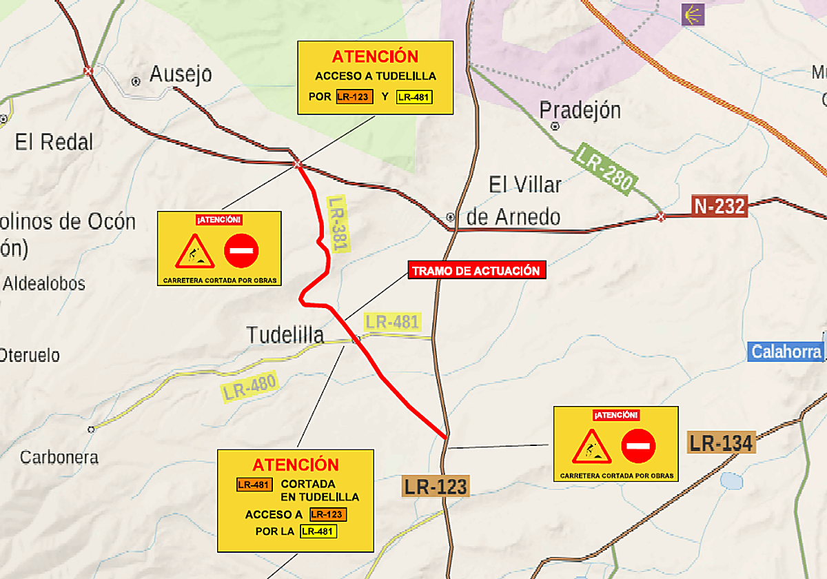 Cortada la carretera LR-381 en Tudelilla hasta el 14 de julio