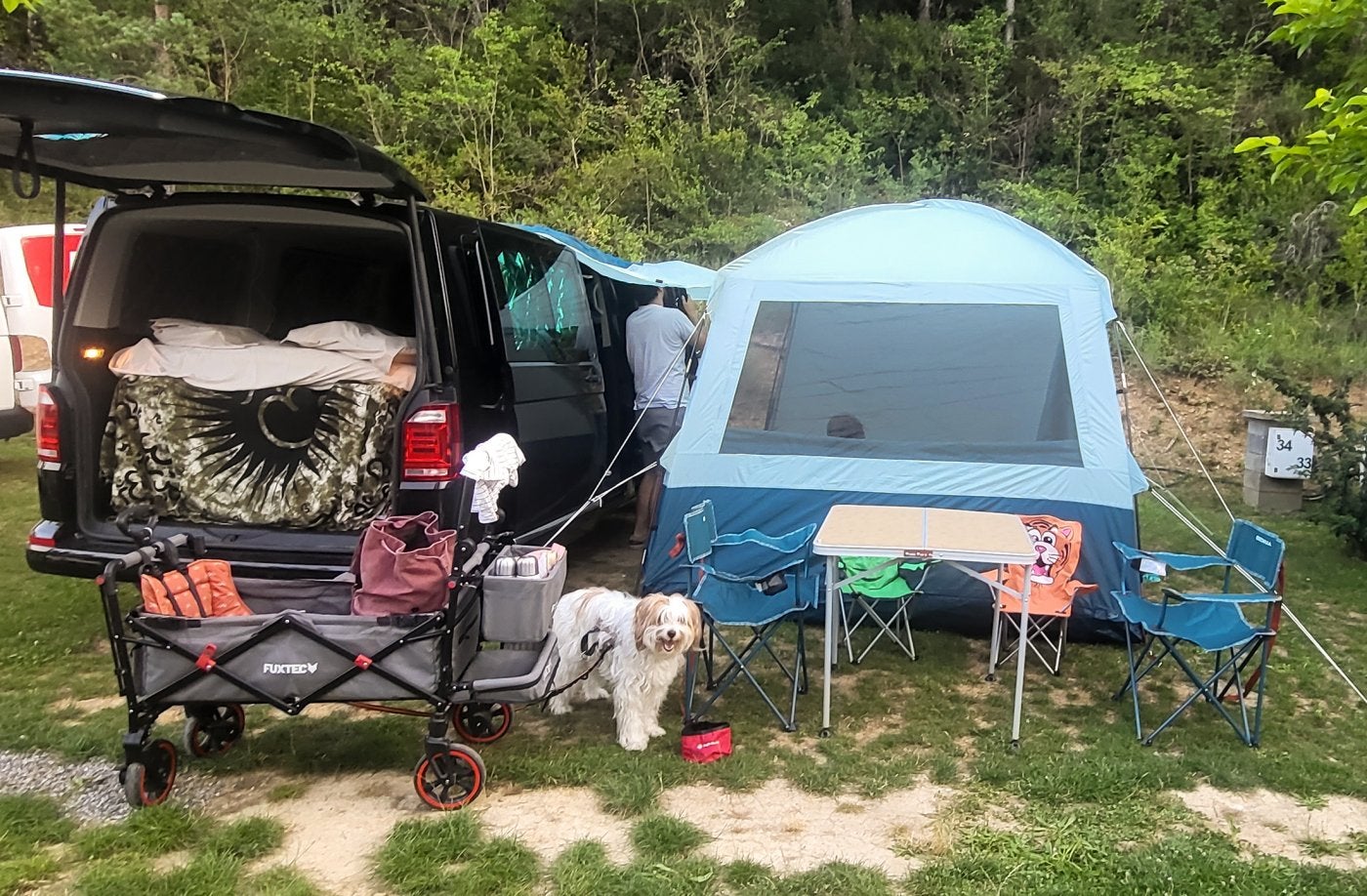 Lucca, la perra de la etóloga Celia Alesanco, en el camping donde disfruta de las vacaciones en familia.