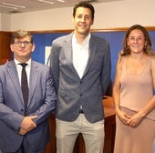 Amadeo Lázaro, Javier Rioja y Adelaida Alútiz, durante la rueda de prensa.