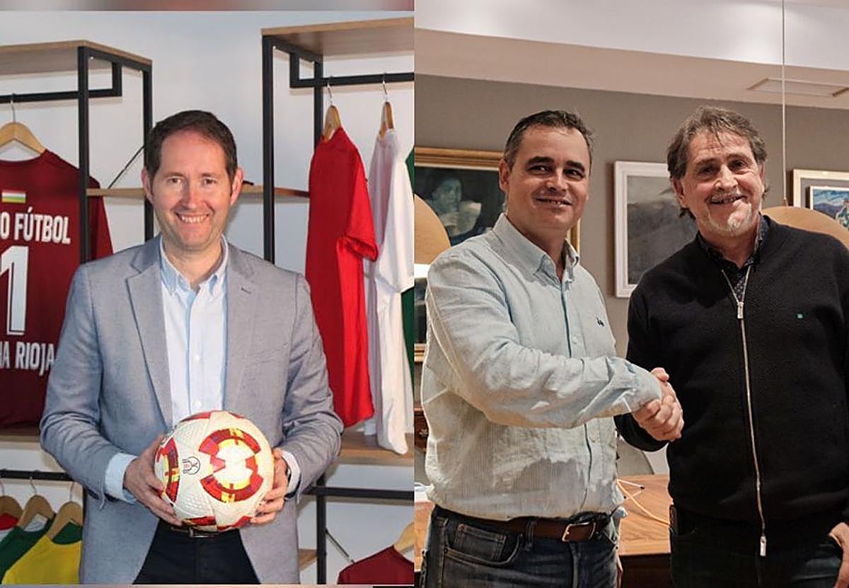 Jesús Alonso y Gustavo Sáenz (junto a Raúl Ruiz), los dos candidatos a la presidencia de la Federación Riojana de Fútbol.