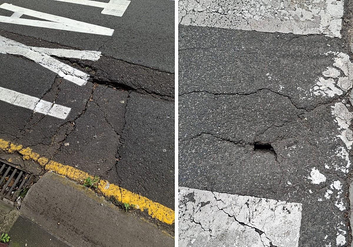 Los baches en el asfalto en calles logroñesas, hoy en La Guindilla.