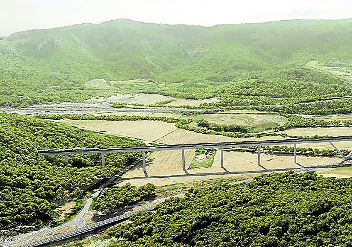 Infografía del viaducto que se elevará sobre las carreteras N-1 y el arroyo de la Llosa.