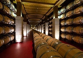 Sala de barricas de Bodegas Riojanas en sus instalaciones de Cenicero.