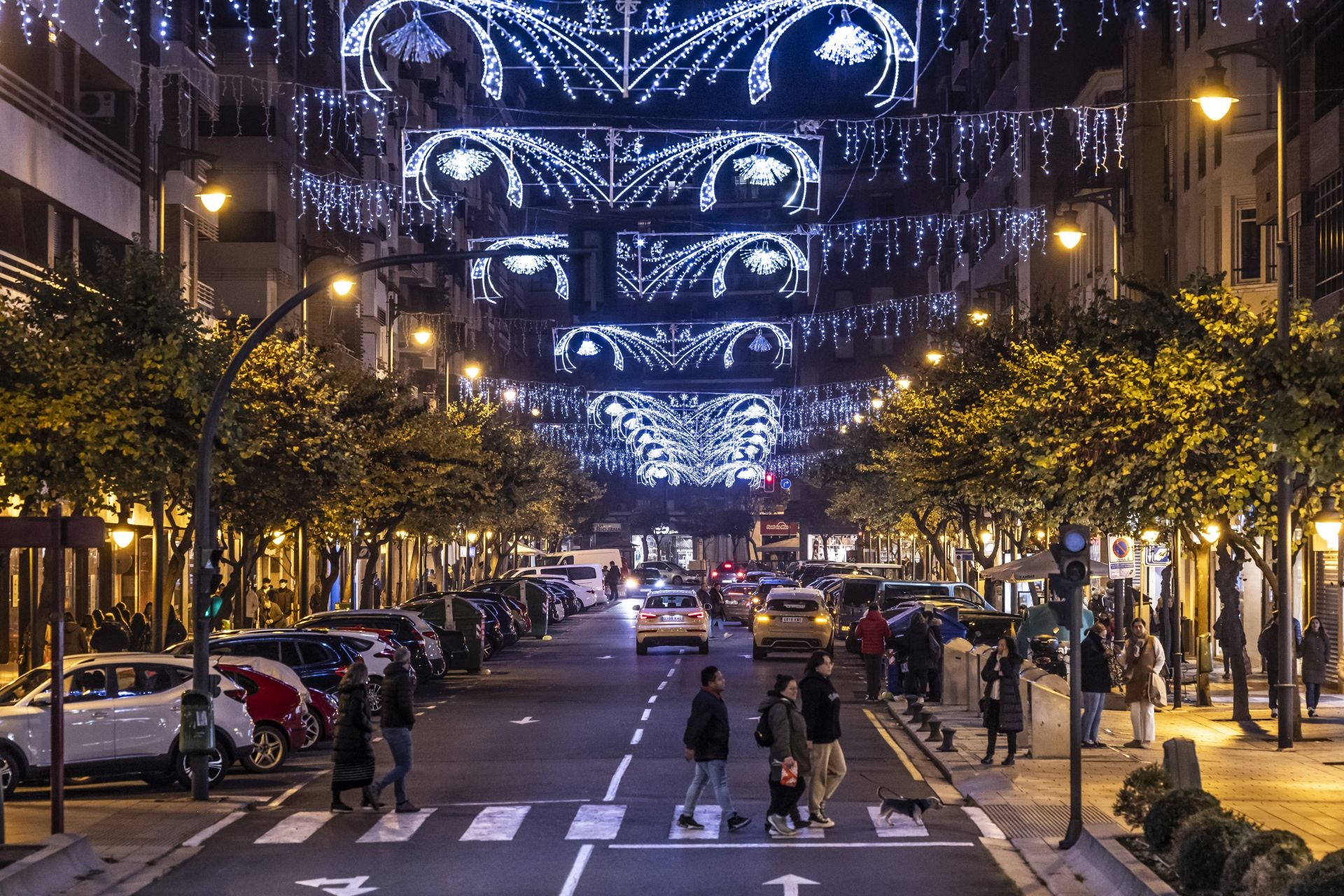 Luces de Navidad de la pasada campaña en la calle San Antón de Logroño.