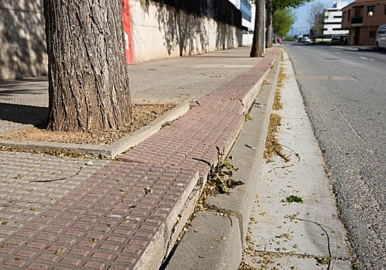 Acera en mal estado en la calle Río Ebro de Lardero.