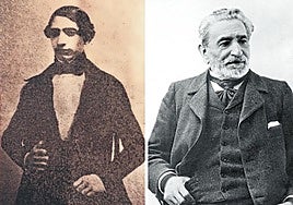 Daguerrotipo de Práxedes Mateo-Sagasta (hacia 1844) y retrato realizado por Christian Franzen en 1898.