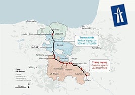 Camiones y coches circulan por la autopista AP-68.