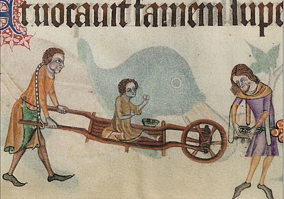 Imagen de un niño discapacitado en un salterio medieval inglés.