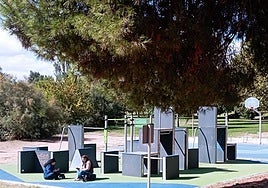 Circuito de parkour y cancha de baloncesto, en el parque del Cidacos.