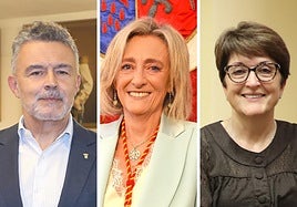 Los tres alcaldes que más cobran, Conrado Escobar (Logroño), Mónica Arceiz (Calahorra) y Yolanda Preciado (Alfaro).