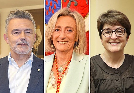 Los tres alcaldes que más cobran, Conrado Escobar (Logroño), Mónica Arceiz (Calahorra) y Yolanda Preciado (Alfaro).