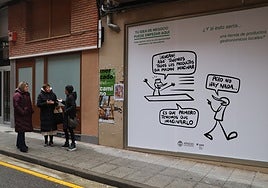 Vinilos con el personaje 'Incoherente' llaman a alquilar los locales