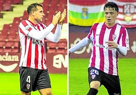 Cabetas y Larrea en diferentes partidos con la UD Logroñés.