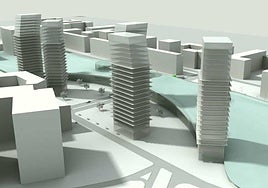 Recreación facilitada en los primeros 2000 de las cinco torres del soterramiento.