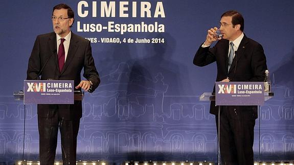 Mariano Rajoy y Pablo Passos Coelho, hoy en Vidago, Portugal. 