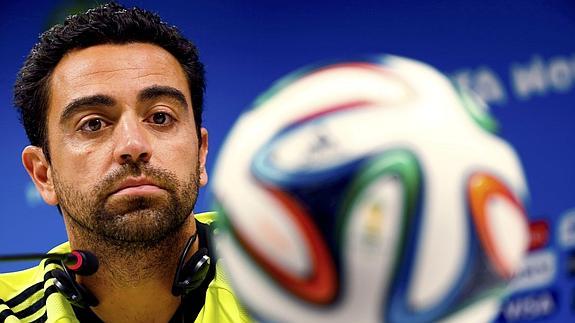 Xavi, en una rueda de prensa. 