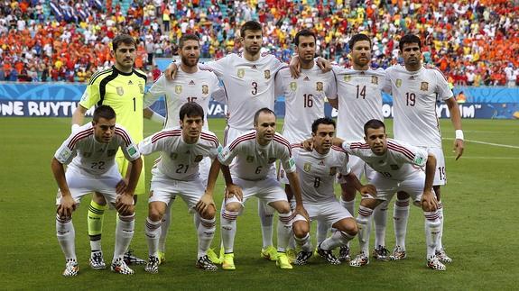 Once inicial de España en su partido-debut ante Holanda.