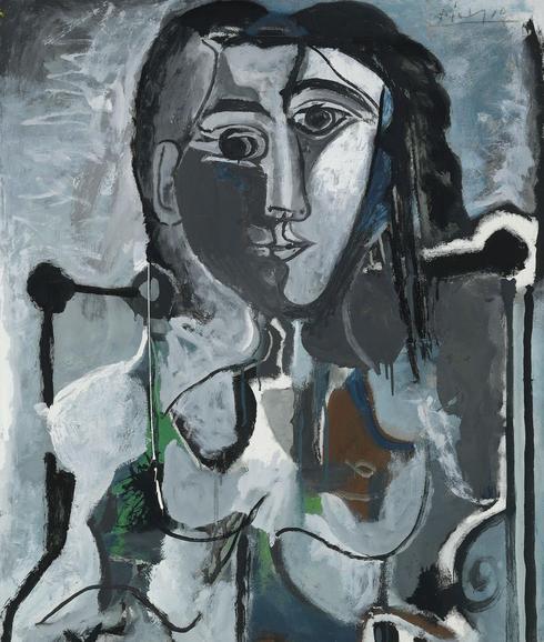 'Femme au chat assise dans un fauteuil', lienzo de Picasso. 
