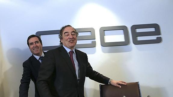 El presidente de la CEOE, Juan Rosell, junto al presidente de Cepyme, Antonio Garamendi.