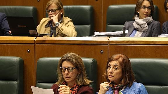  Un grupo de parlamentarias, durante una sesión de la Cámara vasca. 