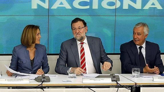 Cospedal, Rajoy y Arenas, este lunes, en el Comité Ejecutivo.