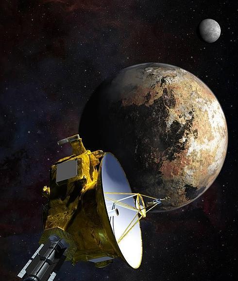 Representación de la sonda New Horizons junto a Plutón
