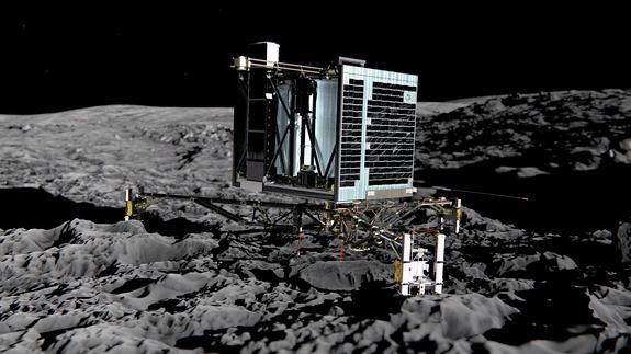 El módulo Philae, sobre la superficie del cometa.