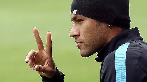 Neymar, en el último entrenamiento del Barça. 