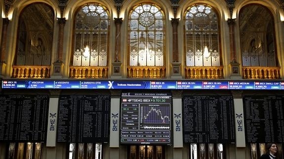 Panel informativo de la Bolsa de Madrid.