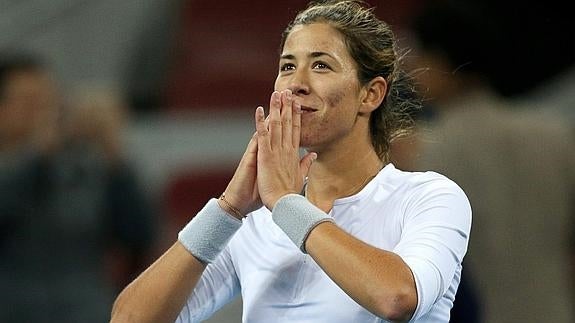 Muguruza celebra una victoria. 