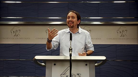 Pablo Iglesias, durante la rueda de prensa.