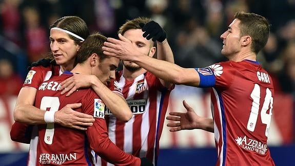 Los jugadores del Atlético celebrando un gol. 