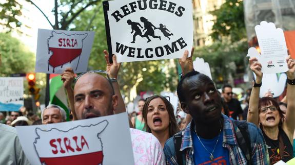 Una manifestación en Barcelona a favor de los refugiados.