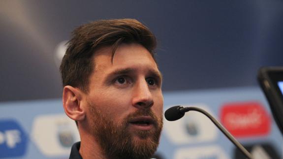Leo Messi, en una rueda de prensa. 
