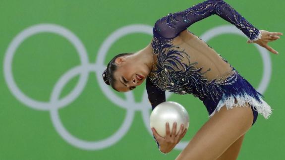 Carolina Rodríguez, en el ejercicio de pelota. 