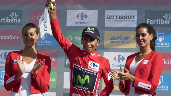 Nairo Quintana, en el podio de la Vuelta a España. 