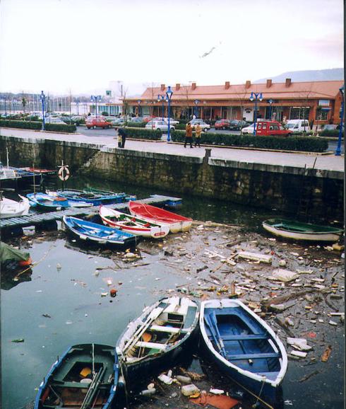 Basura marina en el puerto de Getxo.