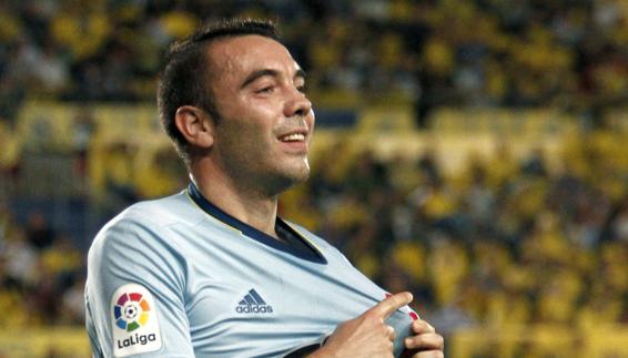 Iago Aspas celebra un gol con el Celta. 